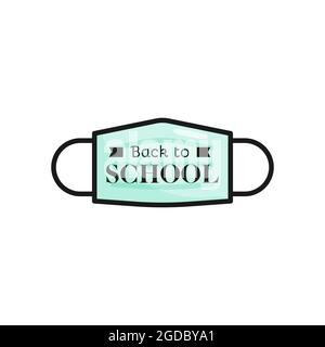 Medical mask icon with text. Back to school lettering. Vector illustration, flat design Stock Vector