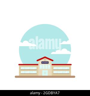 School building. Urban landscape with sky and clouds. Back to school. Vector illustration, flat design Stock Vector