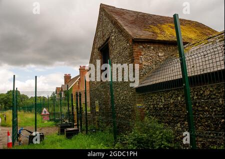 Wendover, Buckinghamshire, UK. 10th August, 2021. The barn at Road Barn Farm which has been dated to around 1780 is known to have bats inside it, however, it is due to be demolished by HS2 as HS2 are building a Bentonite factory on the site. Credit: Maureen McLean/Alamy Stock Photo