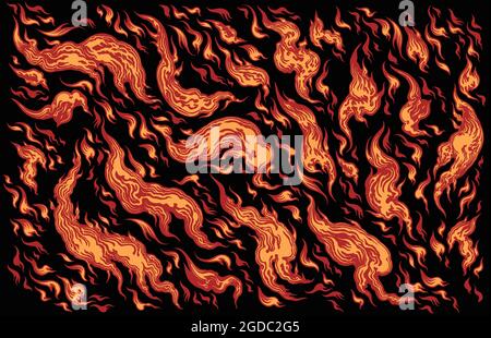 Flames. Editable hand drawn illustration. Vector engraving. Isolated on black background. 8 EPS Stock Vector