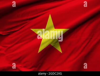 Flag of Vietnam blowing in the wind. Full page Vietnamese flying ...