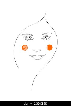 Beautiful face of a Russian girl with red cheeks in line art style. Vector illustration. Stock Vector