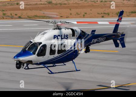 Ankara, Turkey - June 26, 2021: Turkish Police Aviation Bell 429 at display at the 40th anniversary of Turkish Police Aviation Division. Stock Photo