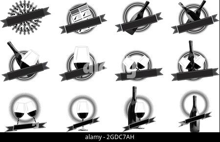 Set of emblems about wine Stock Vector