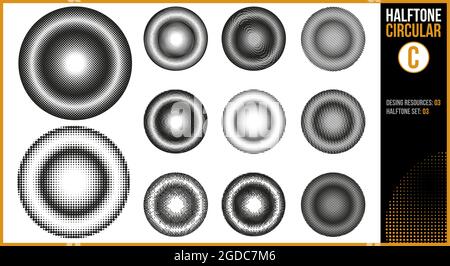 Set of halftones in a circular shape  Stock Vector