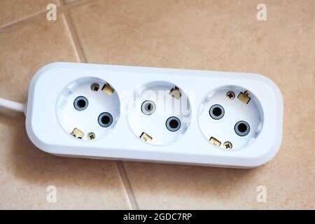 Empty multi plug electrical power strip with for extend the power supply. Close-up view Stock Photo