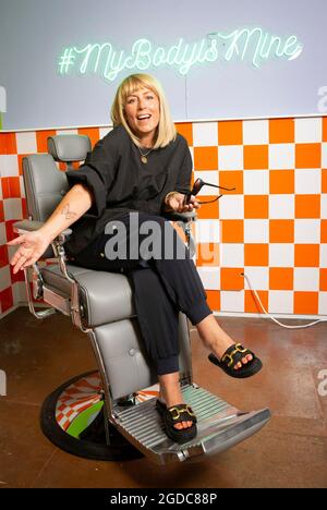 EDITORIAL USE ONLY Fay Ripley attends the launch of ActionAid's 'My Body Is Mine' pop-up temporary tattoo studio in Soho, London. Picture date: Thursday August 12, 2021. Stock Photo