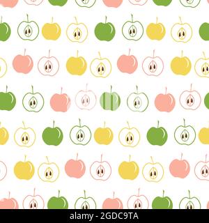 Seamless pattern with apples. Stylized multi-colored fruits. Stock Vector