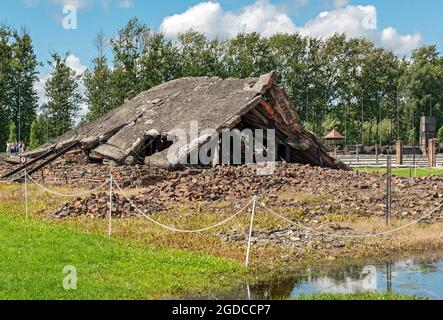Ruined gas chamber at Auschwitz II-Birkenau concentration camp, Oswiecim, Poland Stock Photo