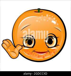 Orange cheerful smile. Juicy red fruit with a muzzle. Cartoon style. Isolated over white background illustration. Stock Photo