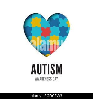 Autism awareness day. Colorful puzzle pieces in heart form vector illustration isolated on white background Stock Vector