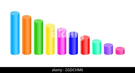 Colorful cylinders. Bar graph, column chart elements for finance statistical infographic. Growth or decrease signs. Vector 3d illustration. Stock Vector