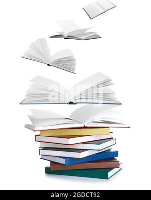 Flying books on white background Stock Photo