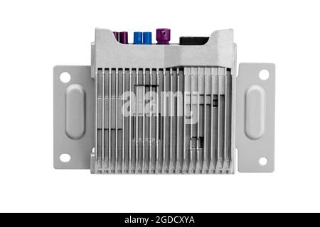 new electronic control unit for systems of a circular view camera of a modern car on a white background Stock Photo