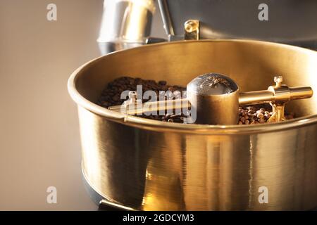 Modern coffee roaster cooling tray, closeup view Stock Photo