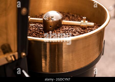 Modern coffee roaster cooling tray, closeup view Stock Photo