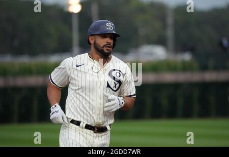 Dyersville, United States. 12th Aug, 2021. Chicago White Sox first baseman Jose Abreu (79) rounds third base after a solo home run against the New York Yankees during the first inning of the MLB Field of Dreams Game in Dyersville, Iowa, Thursday, August 12, 2021. Photo by Pat Benic/UPI Credit: UPI/Alamy Live News Stock Photo