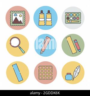 Icon Vector of Painting Tool Set Icon Part 3 - Line Cut Style - simple illustration. Editable stroke. Design template vector.outline style design.Vect Stock Vector