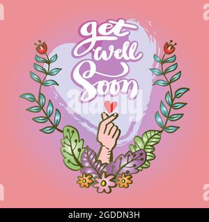 Get well soon hand lettering. Greeting card concept. Stock Photo