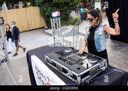 Dj Nuria Scarp seen during a live session at the Village Area of the Jardins de Terramar festival in SitgesNuria Scarp Spanish female DJ performs live on stage in the Village Area of the Jardins de Terramar Festival in Sitges Nuria Scarp was born in Sitges (Barcelona) in October 1986 and is a female reference in international clubbing, in her musical style, being Techno, Tech House and House and works as a resident at Hotel W Barcelona, Hotel Axel Barcelona, Beach Club by Le Meridien Ra and has held international sessions in Algeria, France, England and Tunisia. (Photo by Ramon Costa/SOPA Im Stock Photo