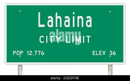 Rendering of a green highway sign with city information Stock Photo