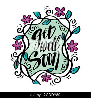 Get well soon hand lettering with cute bear. Motivational quote Stock Photo  - Alamy