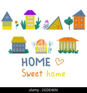 Town background design with cottages and houses Stock Vector Image ...