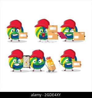 Cartoon character design of volleyball working as a courier. Vector illustration Stock Vector