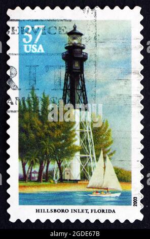 UNITED STATES OF AMERICA - CIRCA 2003: a stamp printed in the USA shows Hillsboro Inlet, Florida, Lighthouse, circa 2003 Stock Photo