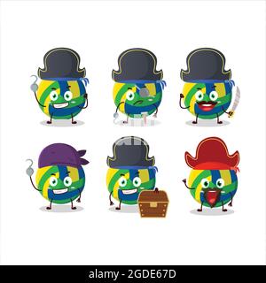 Cartoon character of volleyball with various pirates emoticons. Vector illustration Stock Vector