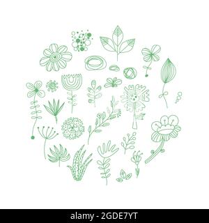 Set of Floral Space Fillers. Abstract flowers and leaves line art. Doodle trendy design elements minimalism. Modern vector illustration isolated on wh Stock Vector