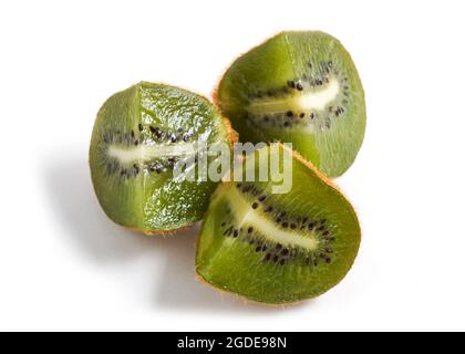Close up kiwi fruit slices isolated on white background. Healthy lifestyle concept. Stock Photo
