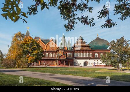 Wooden palace of Tsar Alexei Mikhailovich in Kolomenskoye park on autumn day. Moscow. Russia Stock Photo