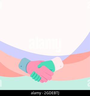 Hands Drawing In Handshake Position Showing Deal Agreement And Greeting. Palm Design Shaking Hand Displaying Proper Greet Manner. Stock Vector