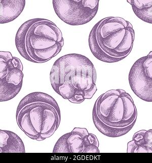Seamless pattern with hand drawn pastel mangosteen Stock Vector