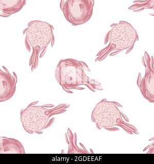 Seamless pattern with hand drawn pastel pitaya Stock Vector