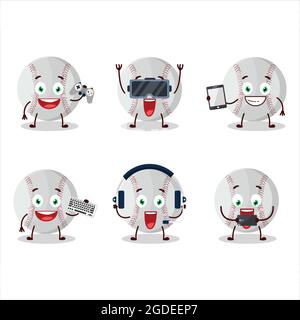 Baseball cartoon character are playing games with various cute emoticons. Vector illustration Stock Vector