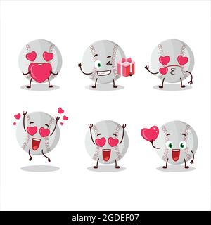 Baseball cartoon in character with love cute emoticon. Vector illustration Stock Vector