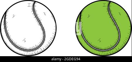 Tennis ball hand drawn illustration sketch and color Stock Vector