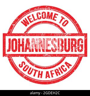 WELCOME TO JOHANNESBURG - SOUTH AFRICA, words written on red round simple stamp Stock Photo