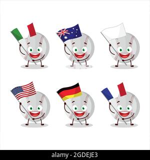 Baseball cartoon character bring the flags of various countries. Vector illustration Stock Vector