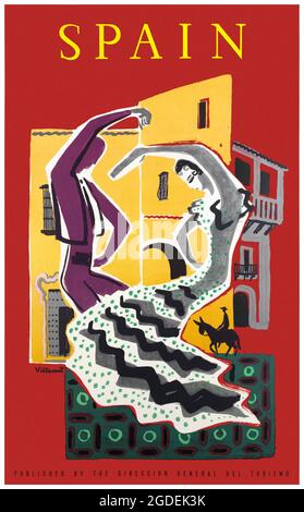Spain by Bernard Villemot (1911-1989). Restored vintage poster published in 1953 in Spain. Stock Photo