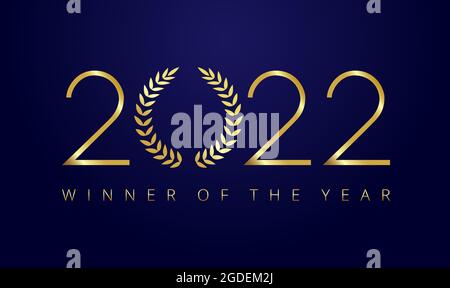 2022 A Happy New Year, Merry Christmas greetings with palms framed. Luxury premium isolated golden round awards sign 2022. 20th, 22nd anniversary retr Stock Vector