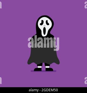 Boy dressed in scary ghost costume. Halloween holiday party. Vector illustration Stock Vector