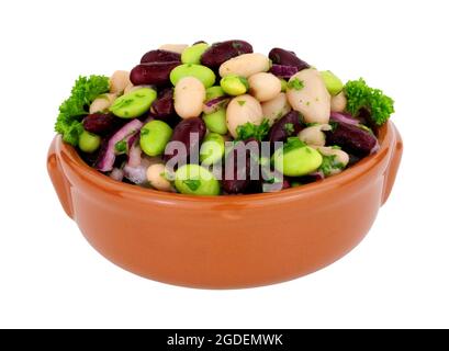 Bowl of fresh three bean salad isolated on a white background Stock Photo