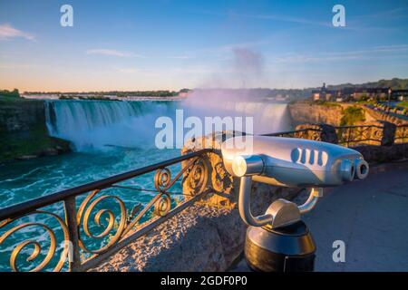 Binocular at Niagara Falls waterfall view from Ontario, Canada Stock Photo