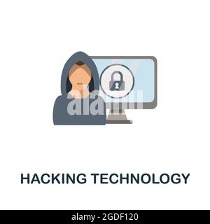 Hacking Technology flat icon. Colored sign from dark web collection. Creative Hacking Technology icon illustration for web design, infographics and Stock Vector