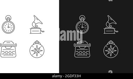 Old-fashioned items linear icons set for dark and light mode Stock Vector