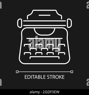 Vintage typewriter white linear icon for dark theme Stock Vector
