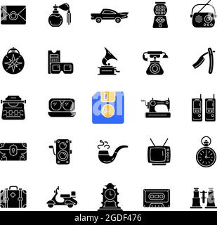 Vintage style black glyph icons set on white space Stock Vector